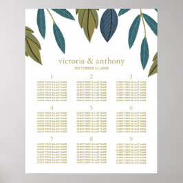 Poster Placa Sentada Floral de Casamento Rustic Leaf