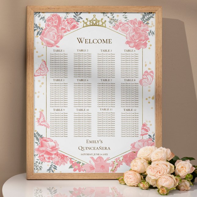 Poster Placa Sinal Rosa Quinceanera Butterflys (Criador carregado)