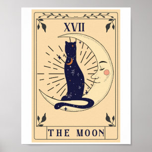 Poster Placa Tarot Crescent Moon E Cat Graphic