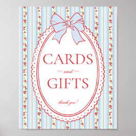 Poster Placa Vermelha e Azul Vintage Chique Floral para C
