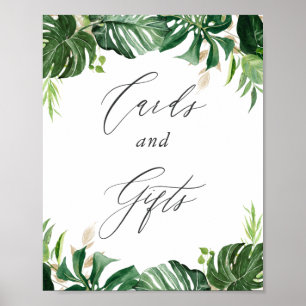 Poster Placas de Aquarela de Folhas Tropicais para Cartõe