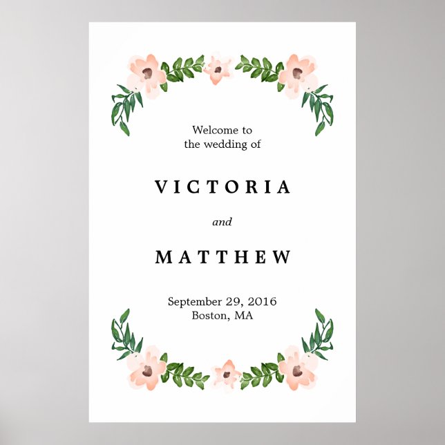 Pôster Placas de Boas-Vindas de Casamento com Vinhas Româ (Frente)