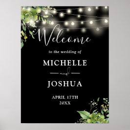 Poster Placas de Boas-Vindas de Casamento Preto com Luzes