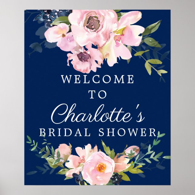 Poster Placas de Boas-Vindas para Chá de Noiva com Rosas  (Frente)