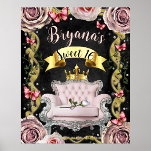 Poster Placas de Boas-vindas Rosas Borboletas Cadeira Ros