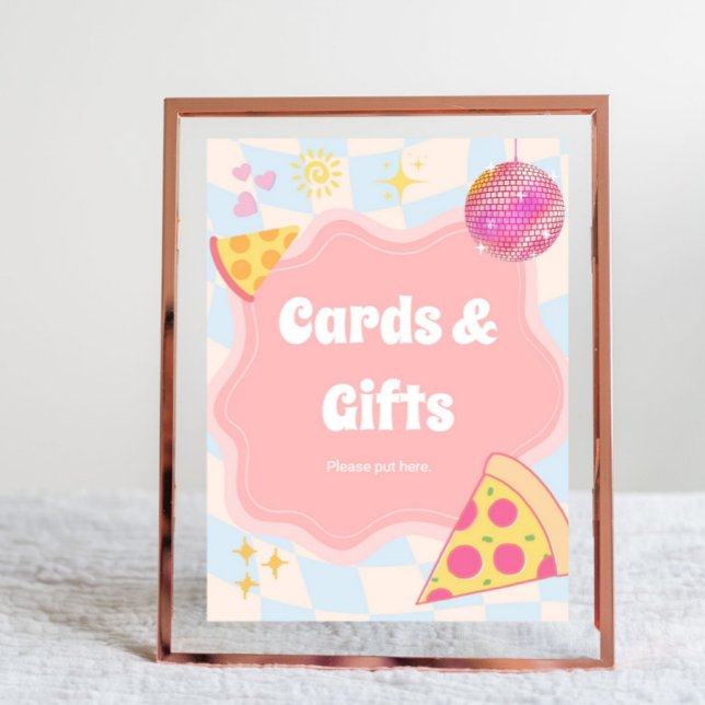 Poster Placas de Cartões e Presentes para Festa de Pizza (pizza party cards and gifts sign, pizza birthday sign, cards and gifts table sign, pizza party decor)