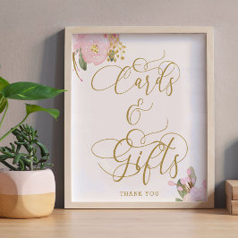 Poster Placas de Cartões e Presentes Rosa Floral Elegante