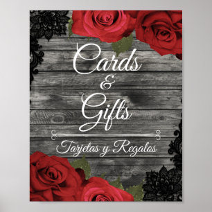 Poster Placas de casamento de renda preta rústica com ros