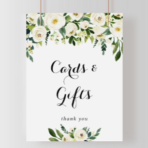 Poster Placas de Flores Brancas de Verde de Outono e Pres