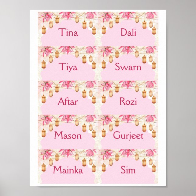 Poster Placas de lugar rosa modelo (Frente)