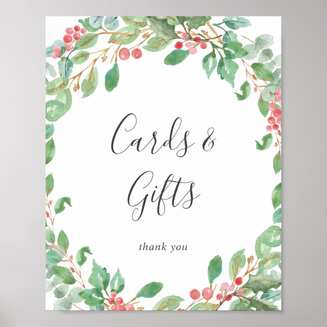 Poster Placas de Natal com Coroa de Folhagens e Presentes (Frente)