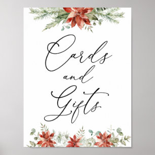 Poster Placas de Natal Verde Poinsettias Cartões e Presen