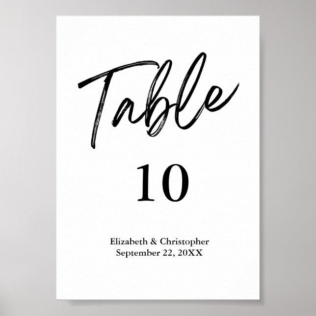 Poster Placas de Número da Mesa Preto Branco Casamento Mi (Frente)