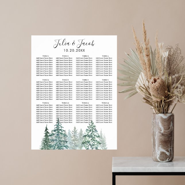 Poster Placas De Pinheiros Lanterna Botânica (Winter Rustic Pine Trees Lantern Botanical Wedding Party Supplies)