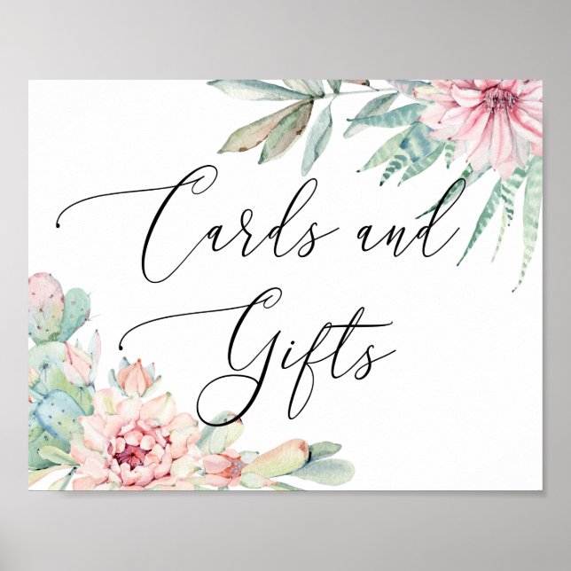 Poster Placas de Presentes de Casamento | Floral Cactus (Frente)