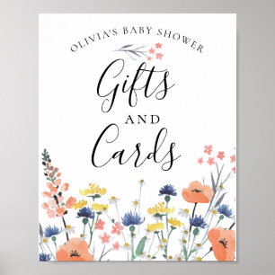 Poster Placas de presentes e cartões de flores de aquarel