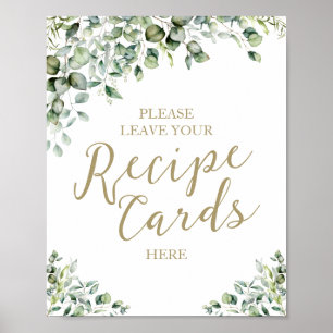 Poster Placas de Receita para Chá de Noiva com Verde Foli