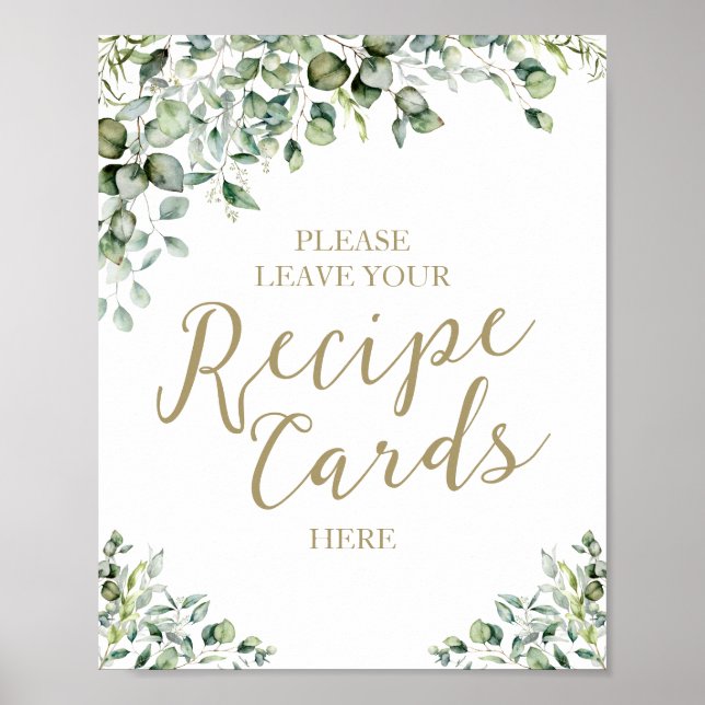 Poster Placas de Receita para Chá de Noiva com Verde Foli (Frente)