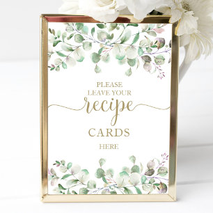 Poster Placas de Receitas de Chuveiro de Noiva com Folhag