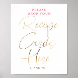 Poster Placas de Receitas Rosa e Dourado Sinal de Chá de 