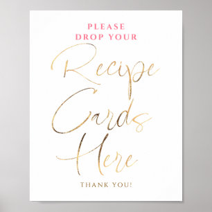 Poster Placas de Receitas Rosa e Dourado Sinal de Chá de