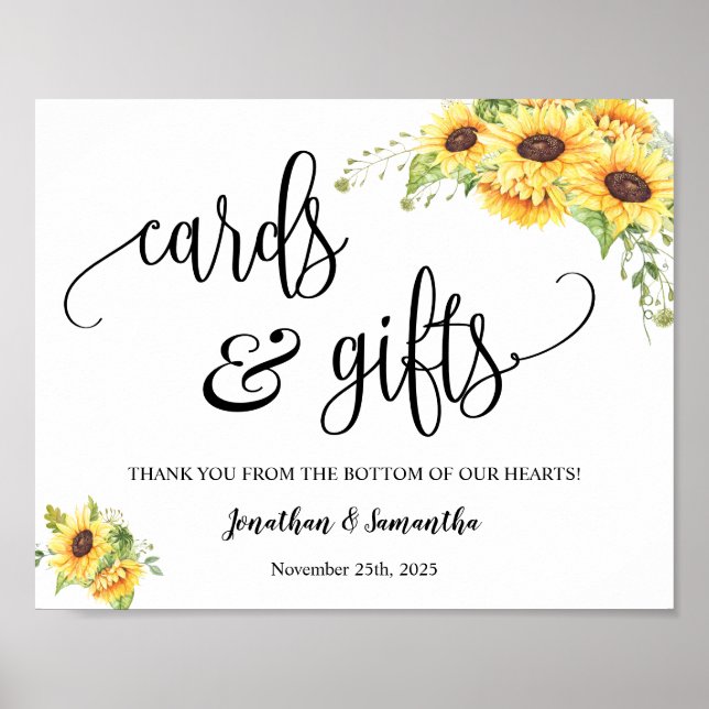 Poster Placas de recepção de casamento com girassóis para (Frente)