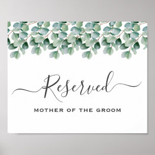 Poster Placas de reserva de casamento com folhagem de euc
