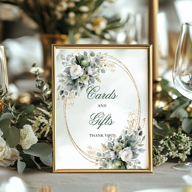 Poster Placas e Presentes de Cartões Botânicos Sonhadores (Dreamy Botanical Green Gold Cards and Gifts Sign)