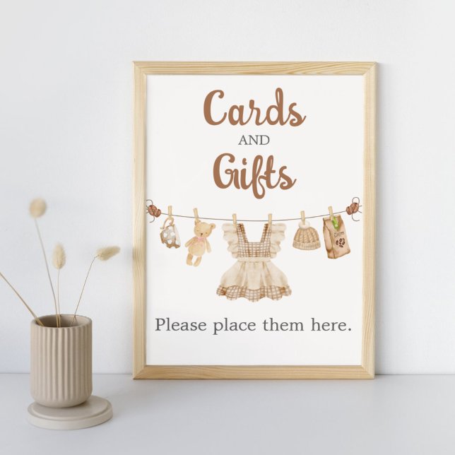Poster Placas e Presentes de Chás de Bebê de Café Torrado (Coffee Little Bean Clothesline Baby Shower Cards and Gifts Sign)