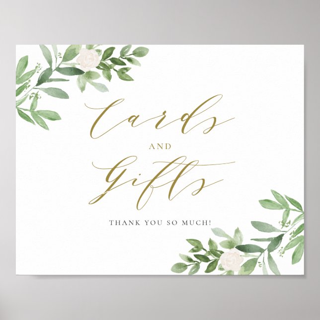 Poster Placas e presentes de flores brancas, de cor verde (Frente)