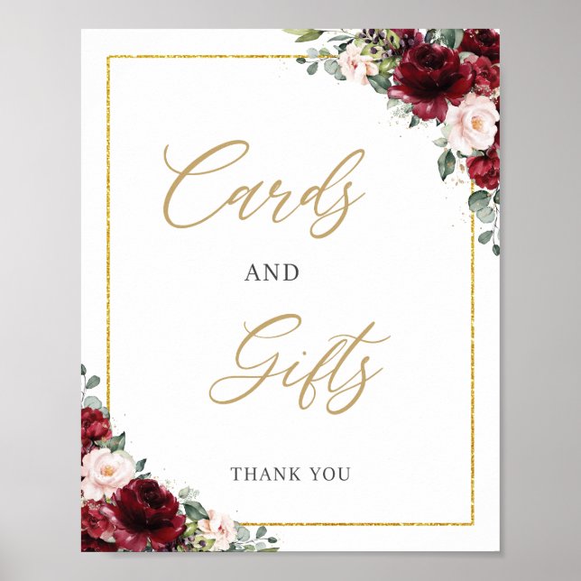 Poster Placas e Presentes de Flores Rosa Bege Borgonha (Frente)