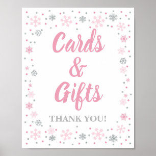 Poster Placas e presentes de inverno - Sinal rosa e floco