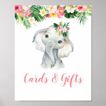 Placas e presentes para Chás de fraldas de elefant