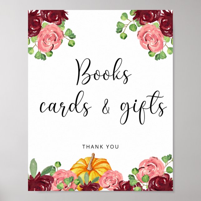 Poster Placas florais de abóbora de aquarelas e presentes (Frente)