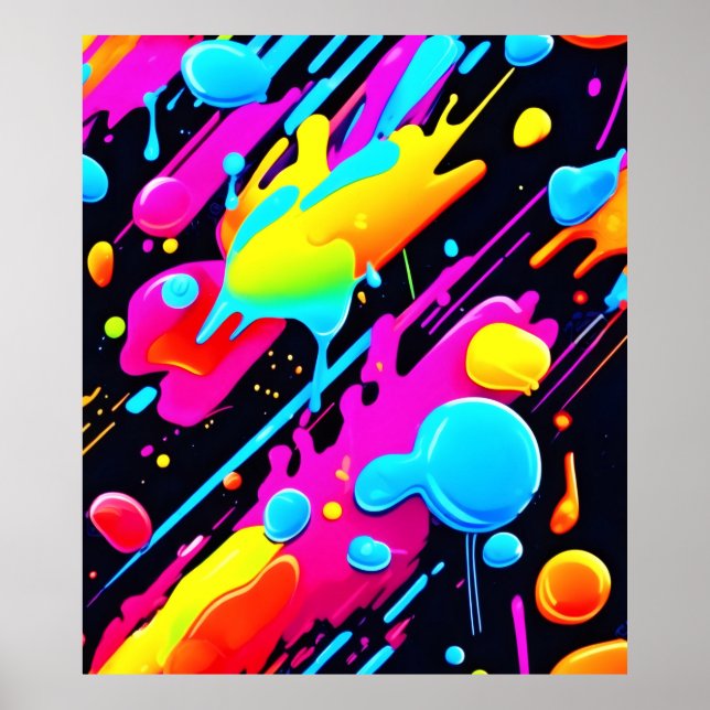 Poster Placas Neon Brilhantes no Trabalho de arte de Abst (Frente)