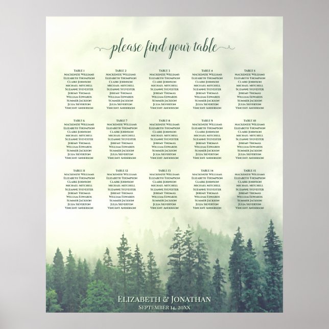 Poster Placas Verdes-Foggy 15 Gráfico de Casamento de Mes (Frente)