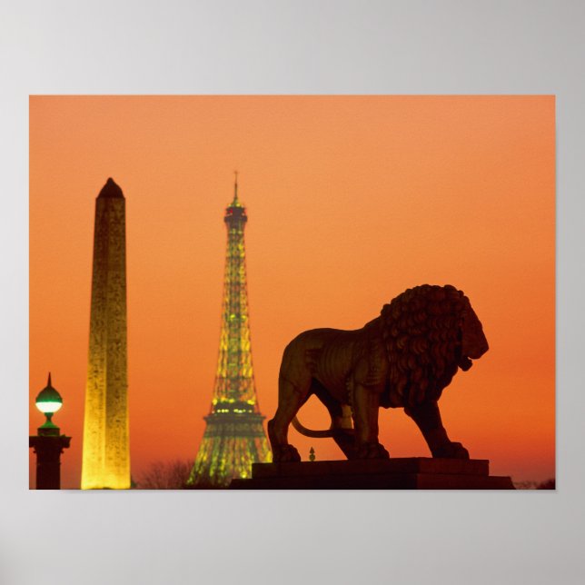 Poster Place de la Concorde; Torre Eiffel; Obelisk; (Frente)