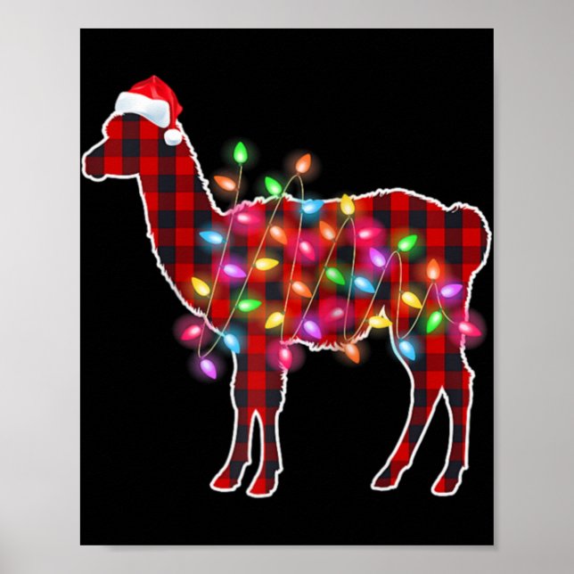 Poster Plaid Buffalo Llama Christmas Pajamas Xmas Lights  (Frente)