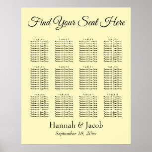 Poster Plain Light Yellow Wedding Reception Seating Chart