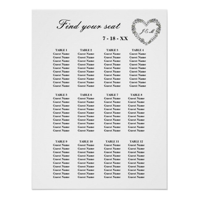 Pôster Plan de table de mariage noir et blanc (Frente)