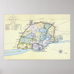 Pôster Plan of Delhi 1857-58, engraved by Guyot &