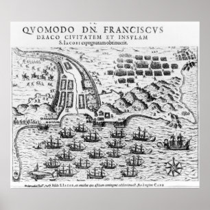 Pôster Plan Showing how Francis Drake Stormed