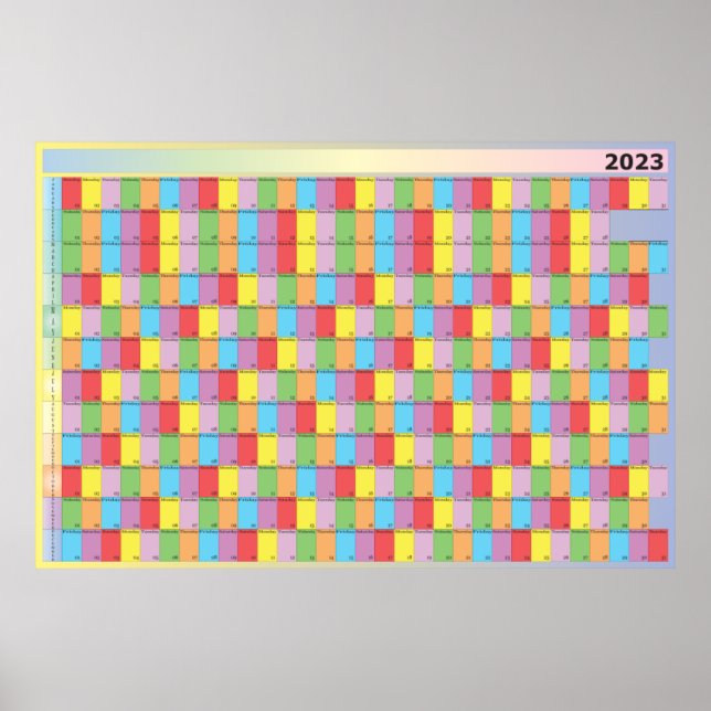 Poster Planeador anual 2023 cor específica dia da semana (Frente)