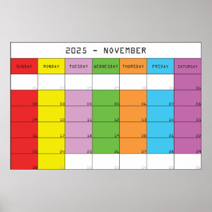 Poster planeador de calendário de dias coloridos de novem