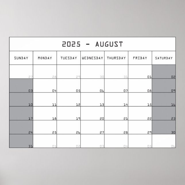 Poster planejador calendário agosto 2025 grandes notas es (Frente)