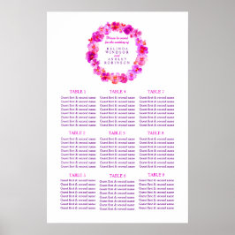 Poster Planejador de Assentos de Casamento Rosa 1-9 mesas