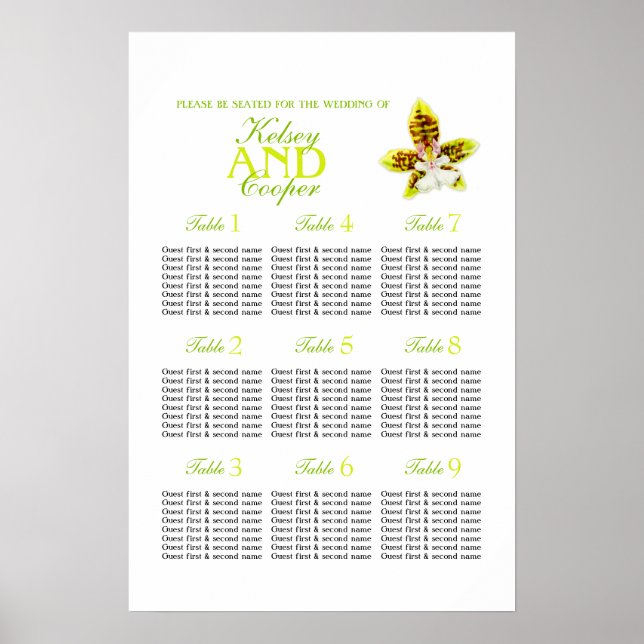 Poster Planejador de Assentos de Mesa de Casamento com Ve (Frente)