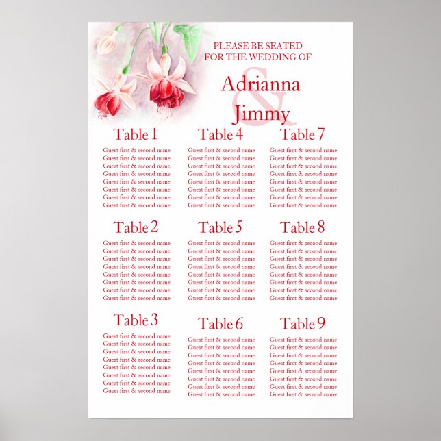 Pôster Planejador de Assentos de Mesa de Casamento Rosa V (Frente)