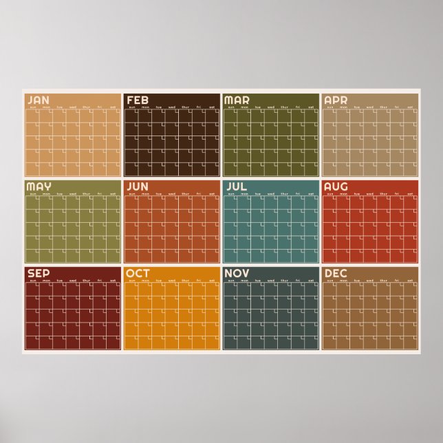 Poster Planejador de Calendário Anual em Branco sem Data  (Frente)