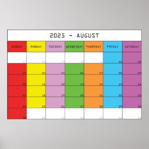 Poster planejador de calendário de dias coloridos de agos